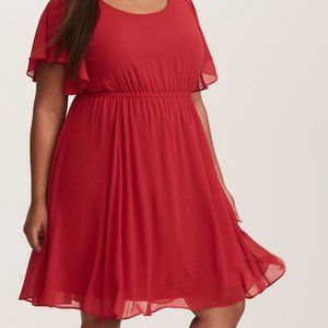 Torrid 5X Red Chiffon Flutter Sleeve Skater Dress, JESTER RED
